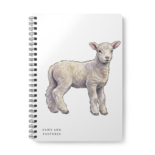 Lamb Illustration Spiral Notebook — 'Paws and Pastures' A5 Wirobound Journal