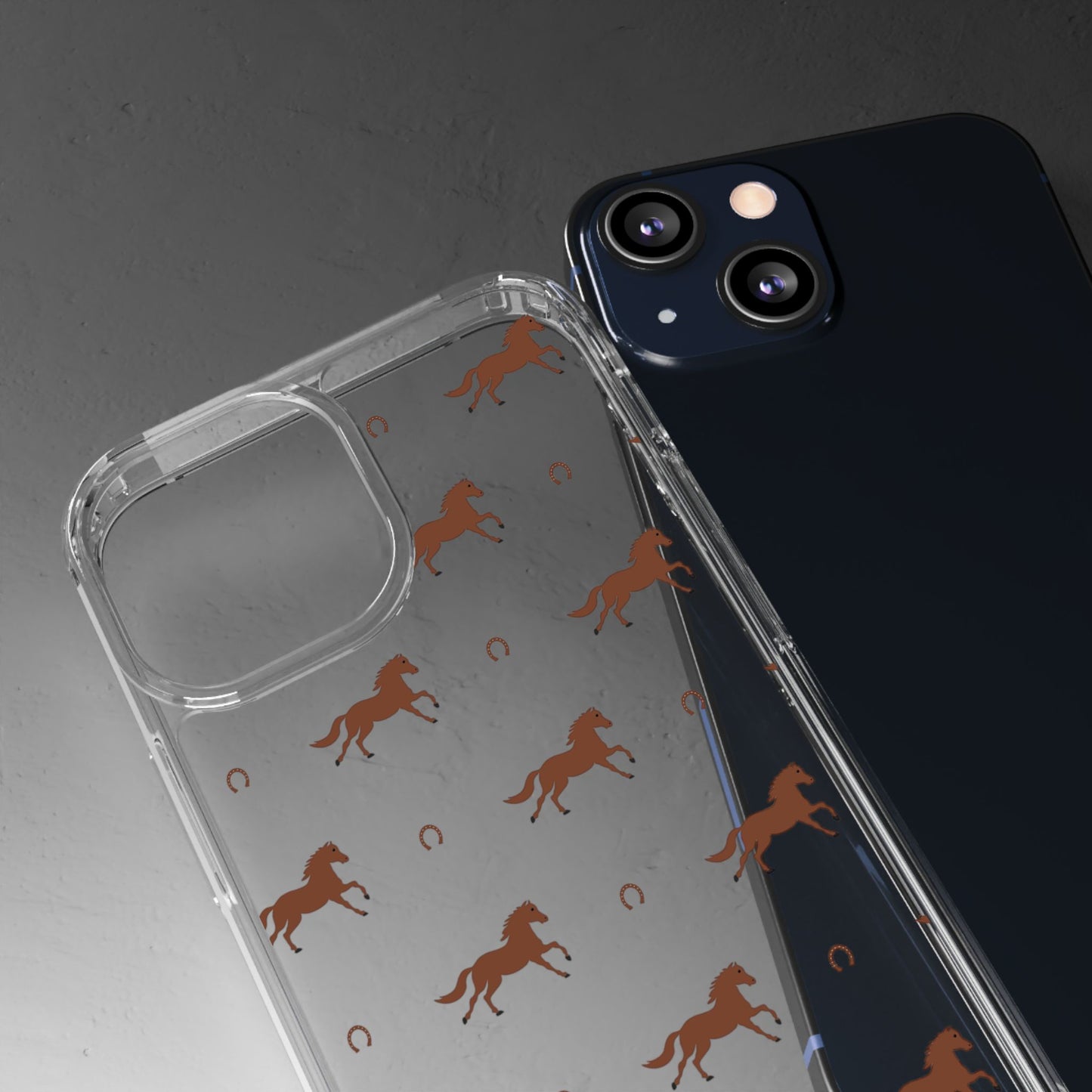 Horse Pattern Clear Phone Case — Equestrian Horses & Horseshoes Design
