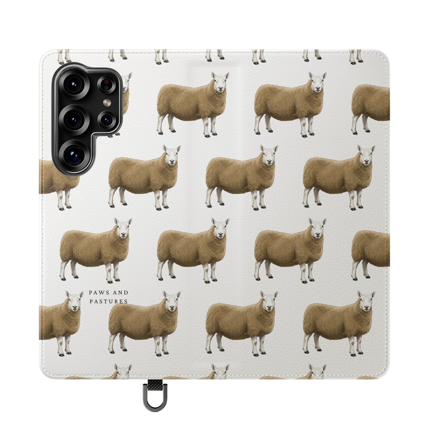 Cheviot Sheep Pattern Flip Phone Case – Cute Pastoral Wallet Cover with Card Slots