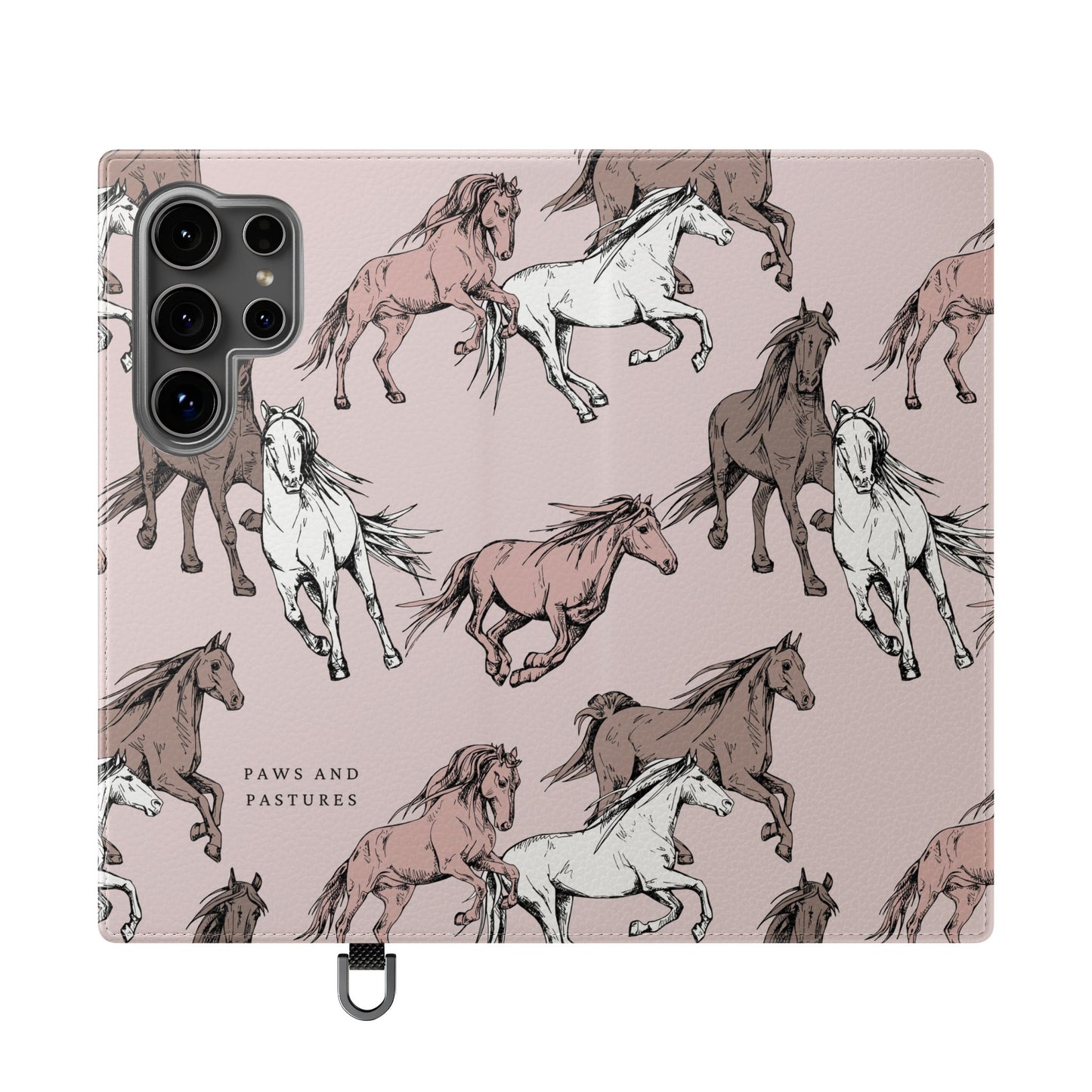 Horse Pattern Flip Phone Case — Pink Running Horses Wallet Cover