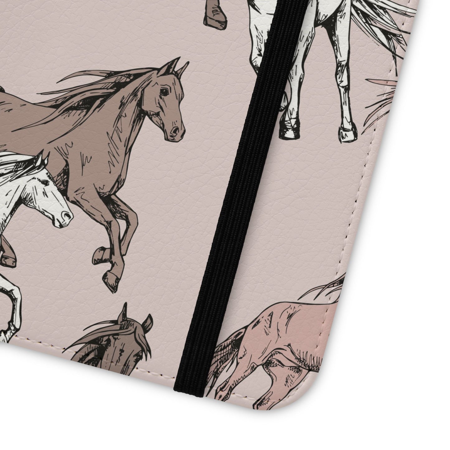 Horse Pattern Flip Phone Case — Pink Running Horses Wallet Cover