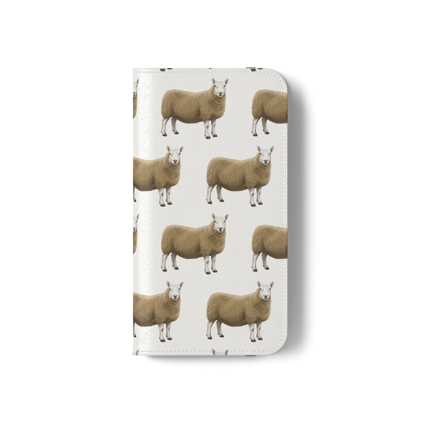 Cheviot Sheep Pattern Flip Phone Case – Cute Pastoral Wallet Cover with Card Slots