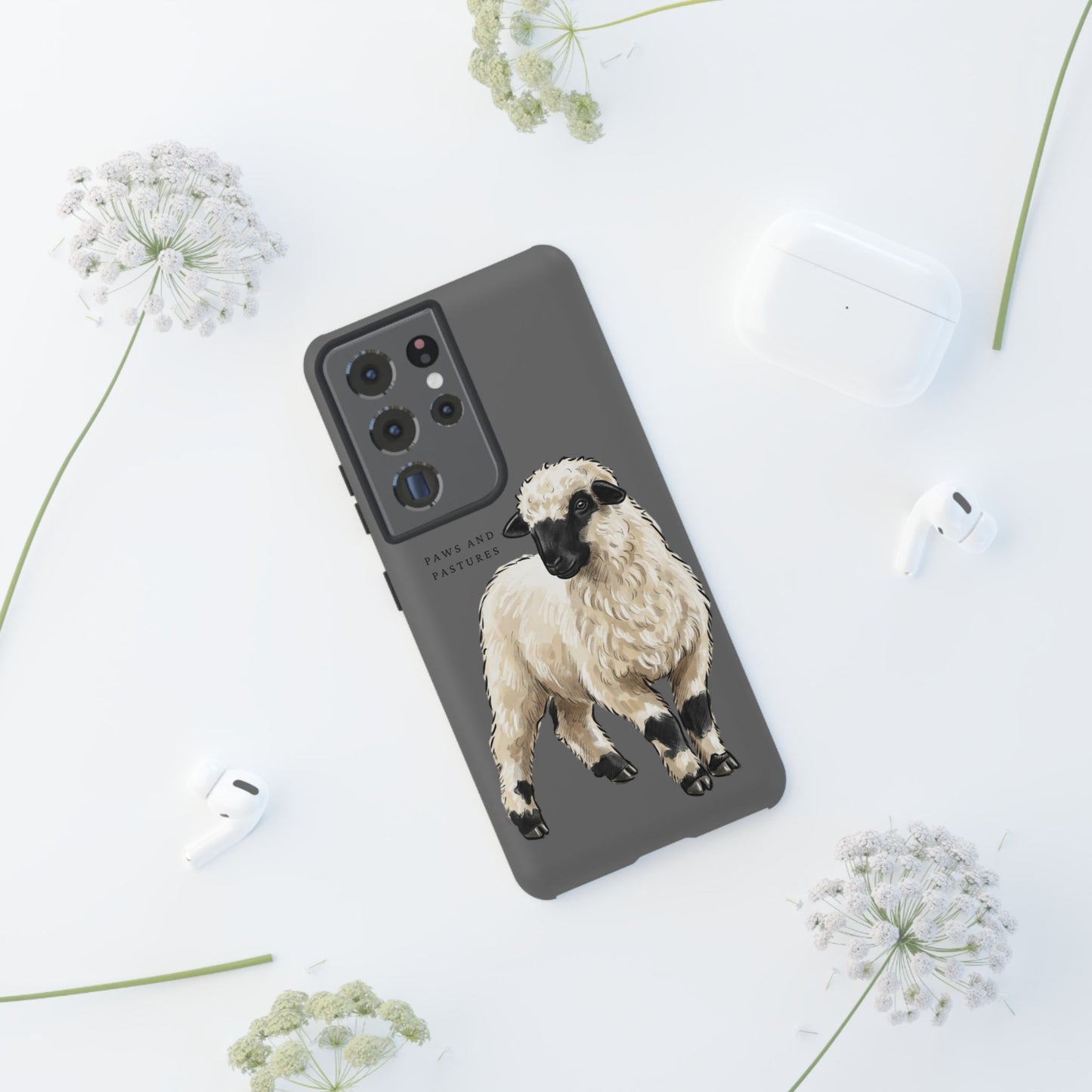 Grey Valais Blacknose Sheep Phone Case – 'Paws and Pastures' Cute Lamb Protective iPhone Cover