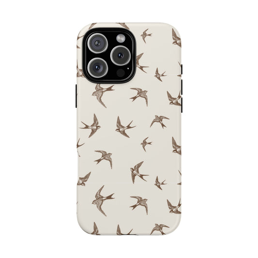 Swallow Pattern Phone Case — Vintage Bird Flight Protective Cover