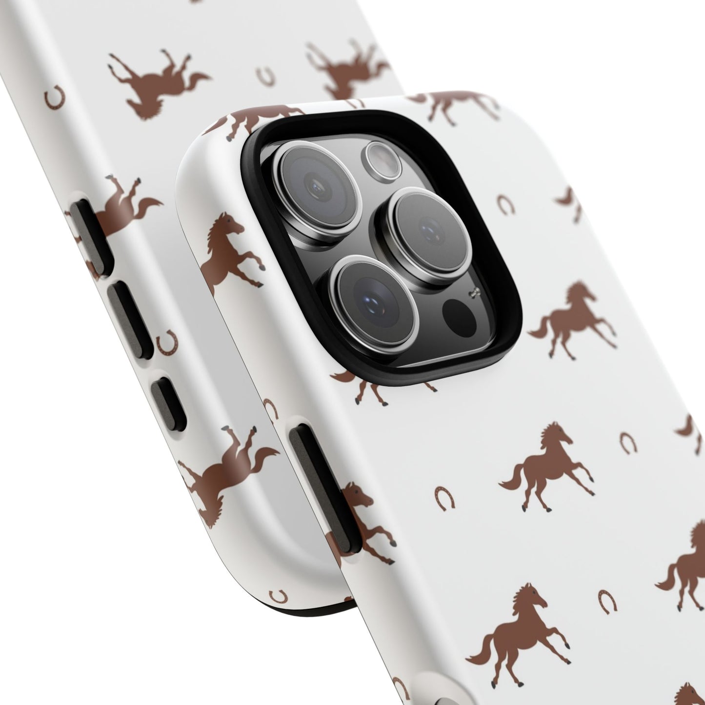 Horse Pattern Tough Phone Case — Brown Galloping Horses & Horseshoes on White