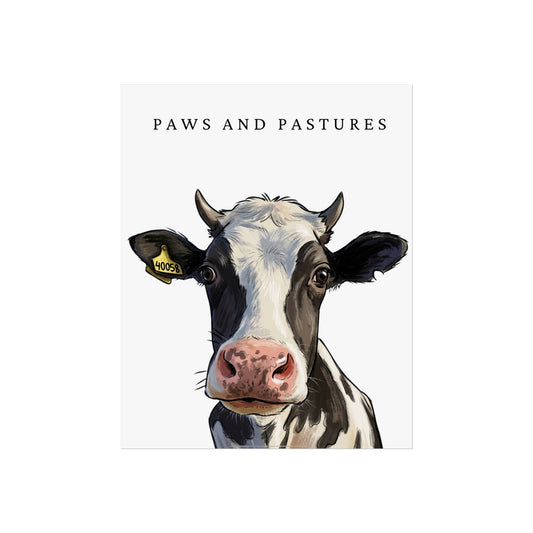 Cow Portrait Art Poster — "Paws and Pastures" Rustic Farmhouse Wall Print