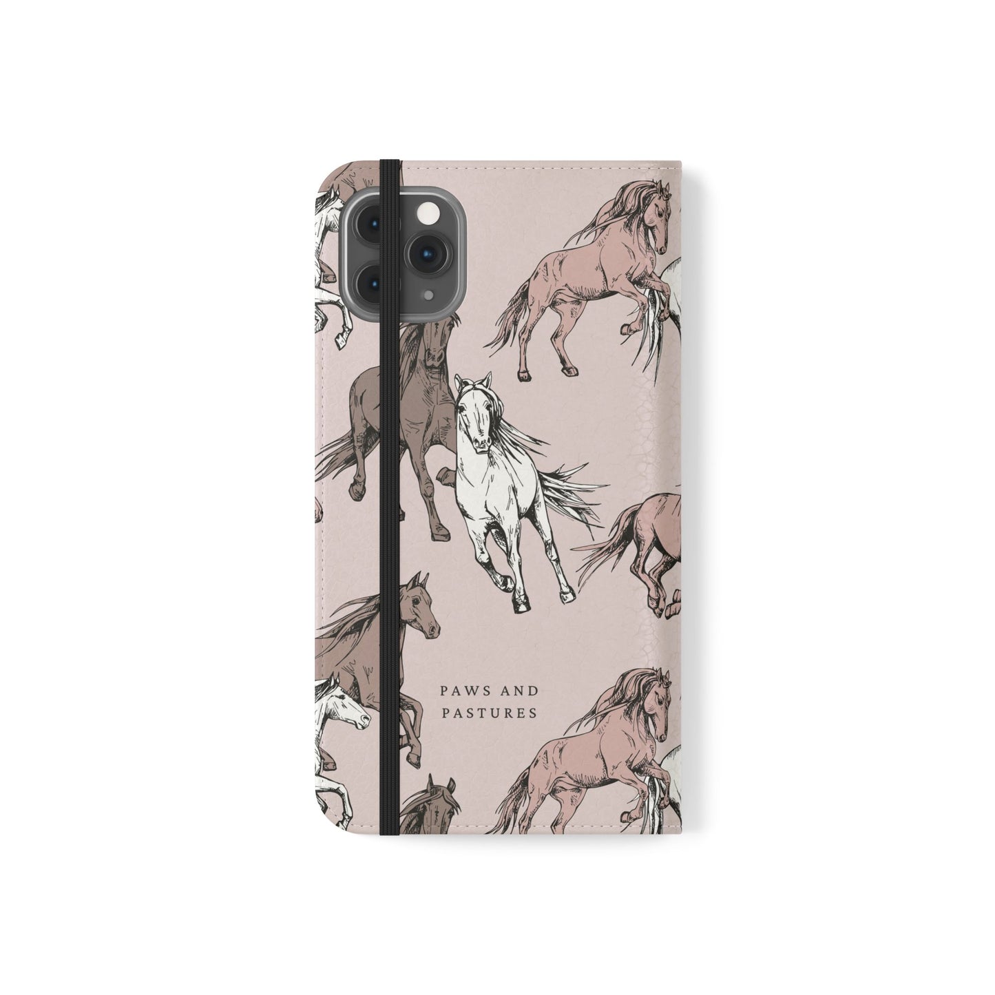Horse Pattern Flip Phone Case — Pink Running Horses Wallet Cover