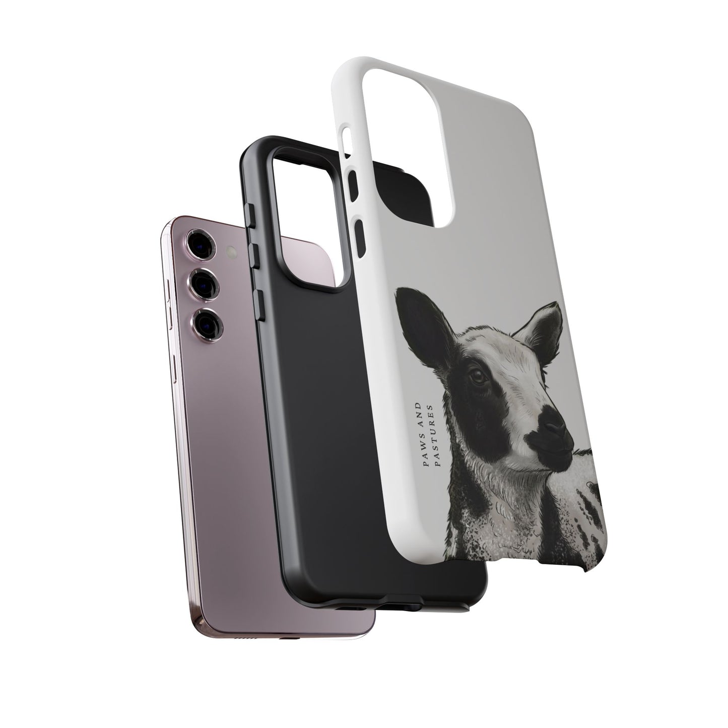 Dutch Spotted Sheep Portrait Phone Case - Black & White Lamb Illustration Protective Cover