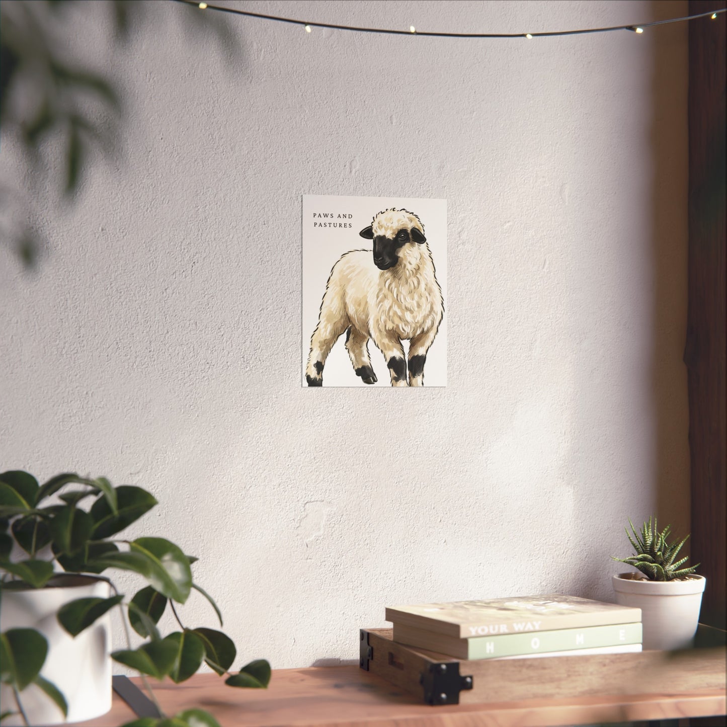Valais Blacknose Sheep Portrait Fine Art Poster — 'Paws and Pastures' Rustic Farmhouse Wall Art