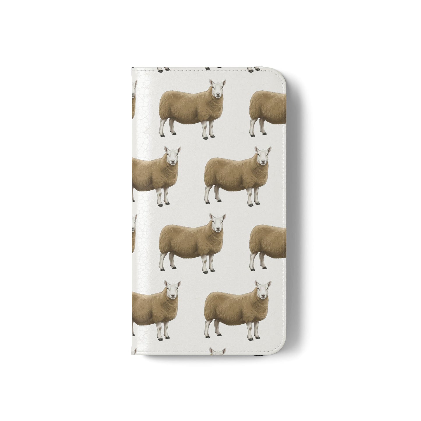 Cheviot Sheep Pattern Flip Phone Case – Cute Pastoral Wallet Cover with Card Slots