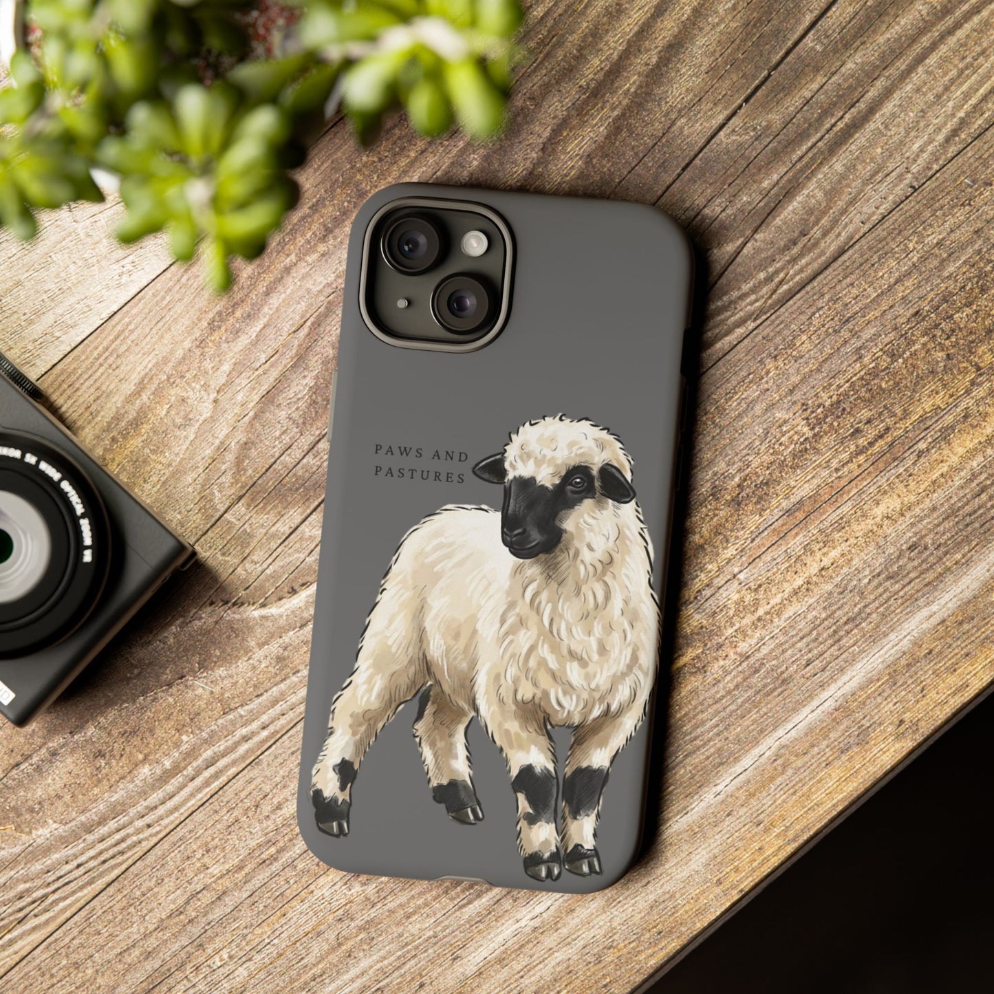 Grey Valais Blacknose Sheep Phone Case – 'Paws and Pastures' Cute Lamb Protective iPhone Cover