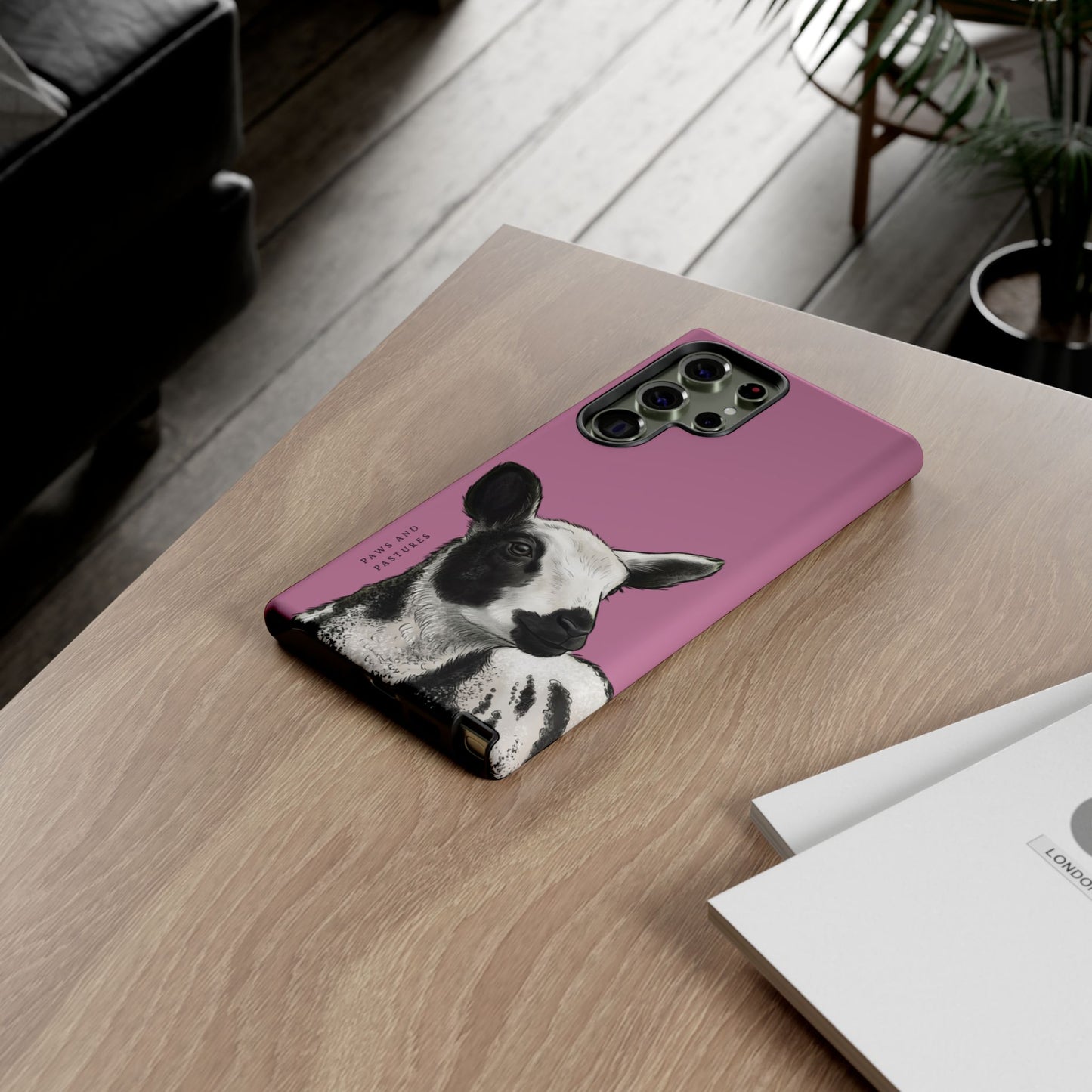 Pink Dutch Spotted Sheep Portrait Phone Case - Black & White Lamb Illustration Protective Cover