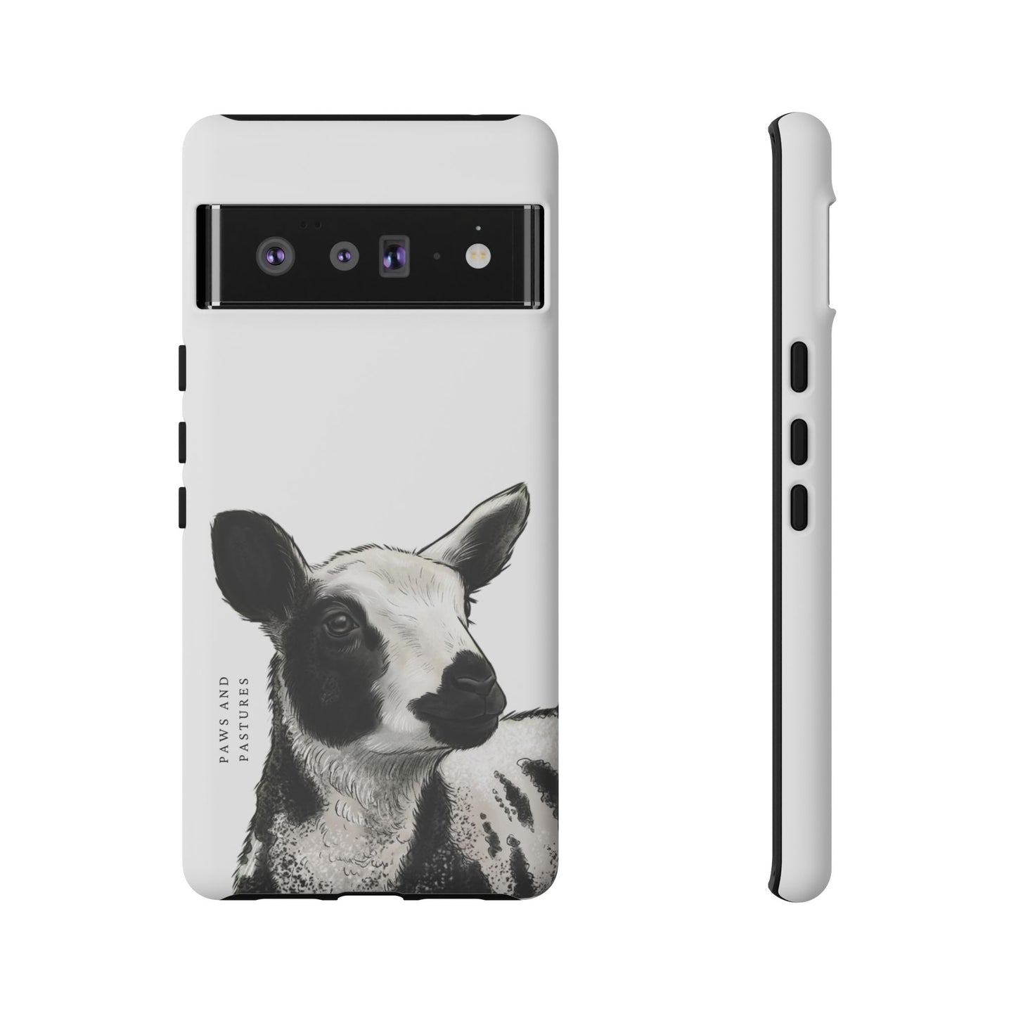 Dutch Spotted Sheep Portrait Phone Case - Black & White Lamb Illustration Protective Cover