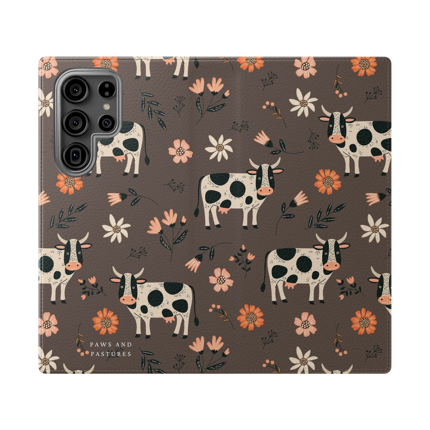 Cow Floral Flip Phone Case – Folklore Farm Pattern Wallet Case