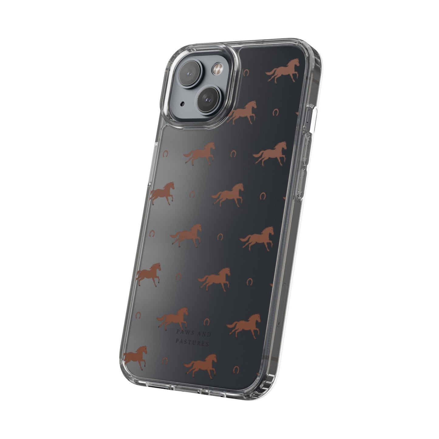 Horse Pattern Clear Phone Case — Equestrian Horses & Horseshoes Design