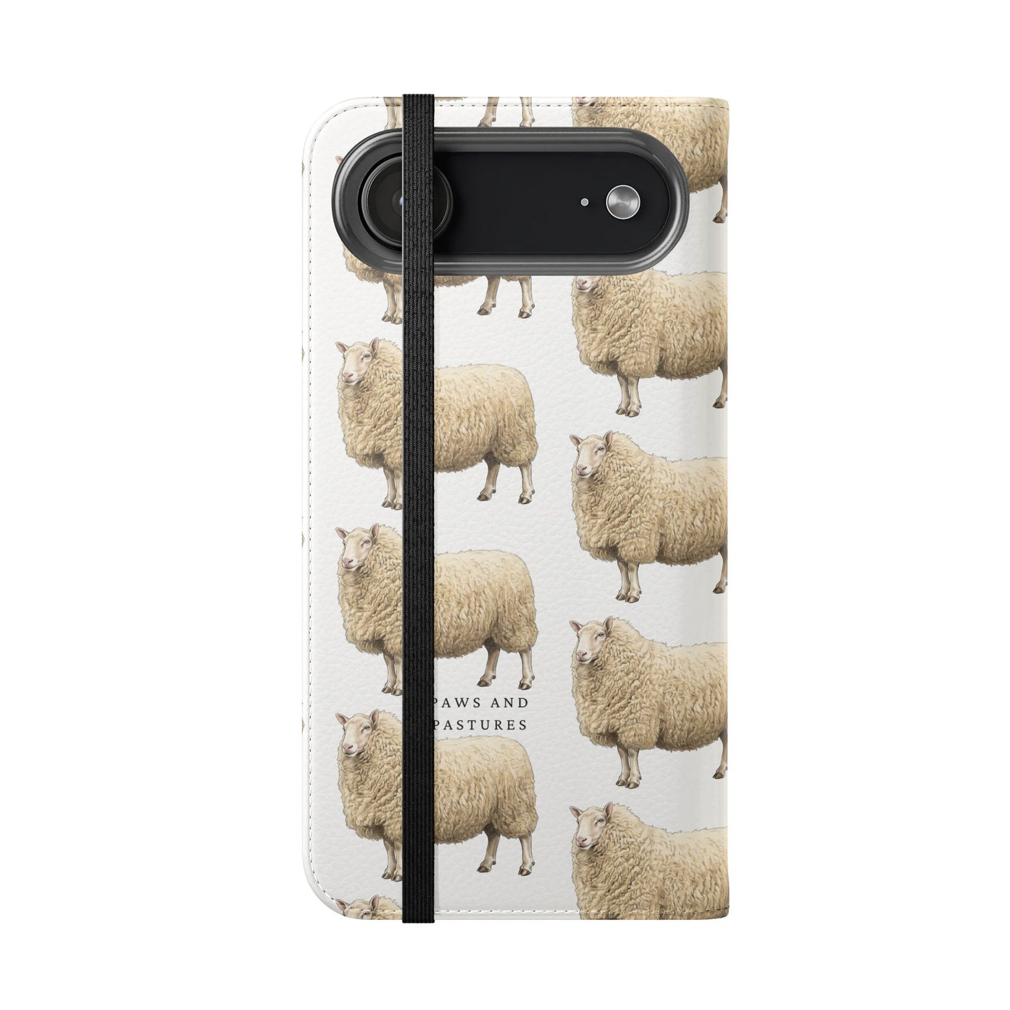 Cheviot Sheep Pattern Flip Phone Case – Cute Pastoral Wallet Cover with Card Slots