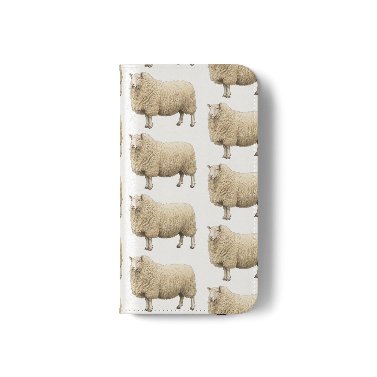 Cheviot Sheep Pattern Flip Phone Case – Cute Pastoral Wallet Cover with Card Slots