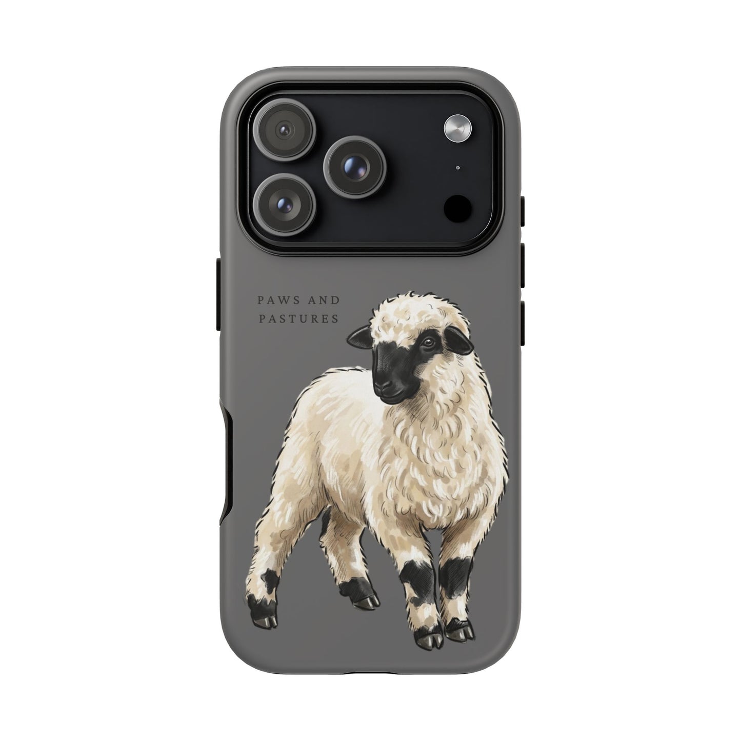 Grey Valais Blacknose Sheep Phone Case – 'Paws and Pastures' Cute Lamb Protective iPhone Cover