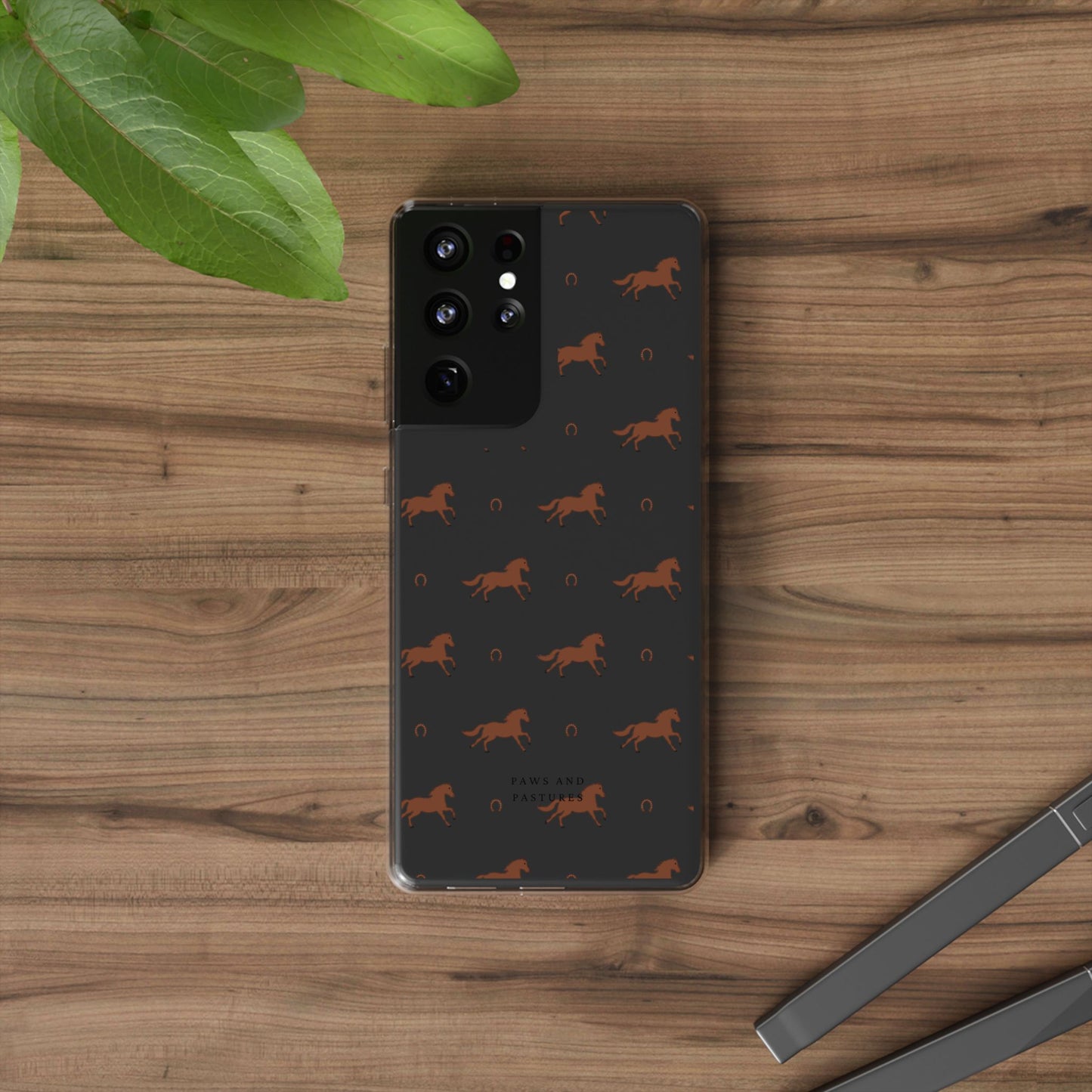 Horse Pattern Clear Phone Case — Equestrian Horses & Horseshoes Design