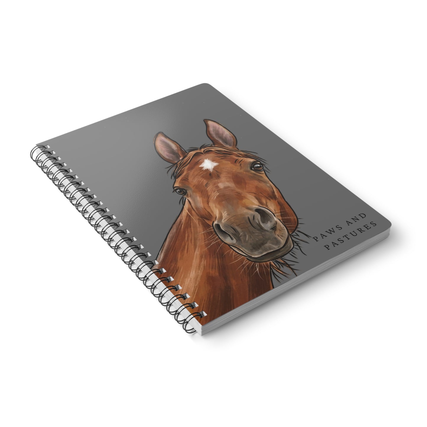 Grey Horse Portrait Spiral Notebook — "Paws and Pastures" A5 Wirobound Journal