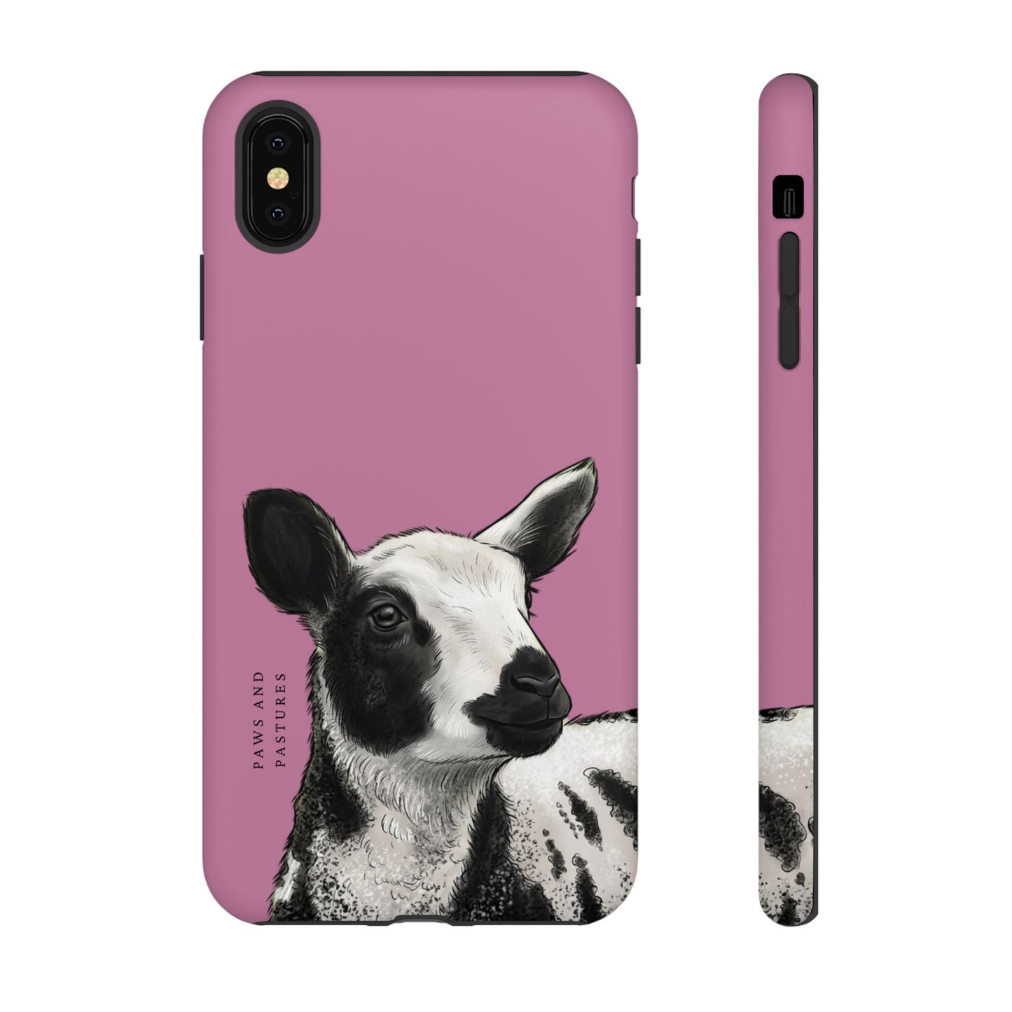 Pink Dutch Spotted Sheep Portrait Phone Case - Black & White Lamb Illustration Protective Cover