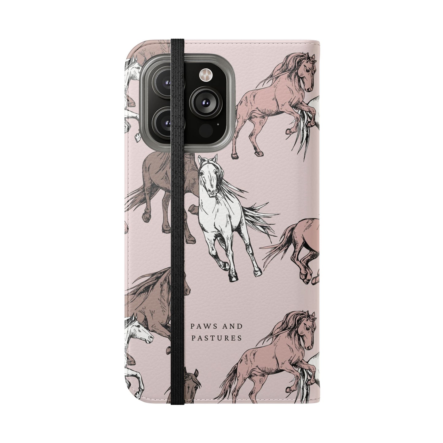 Horse Pattern Flip Phone Case — Pink Running Horses Wallet Cover