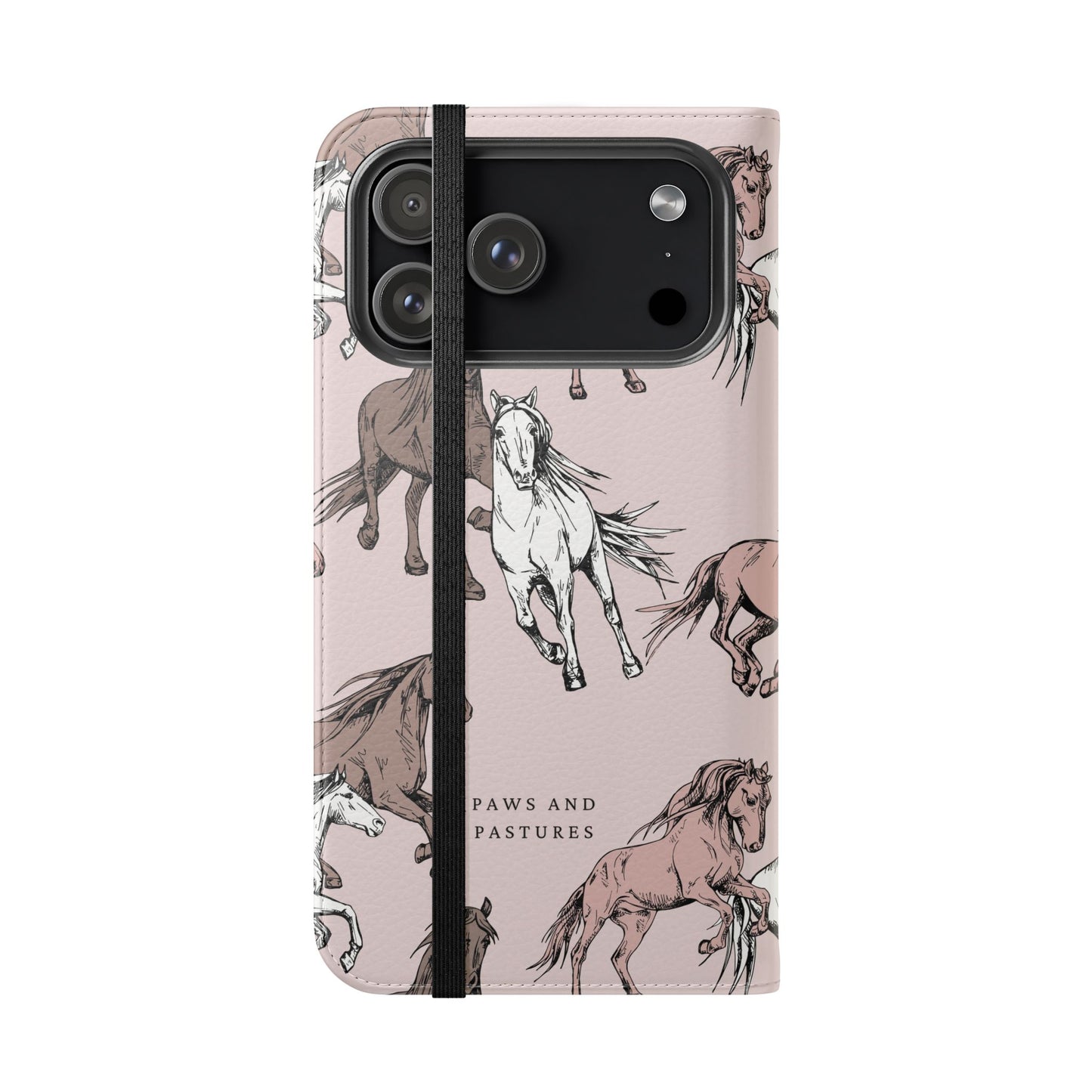 Horse Pattern Flip Phone Case — Pink Running Horses Wallet Cover