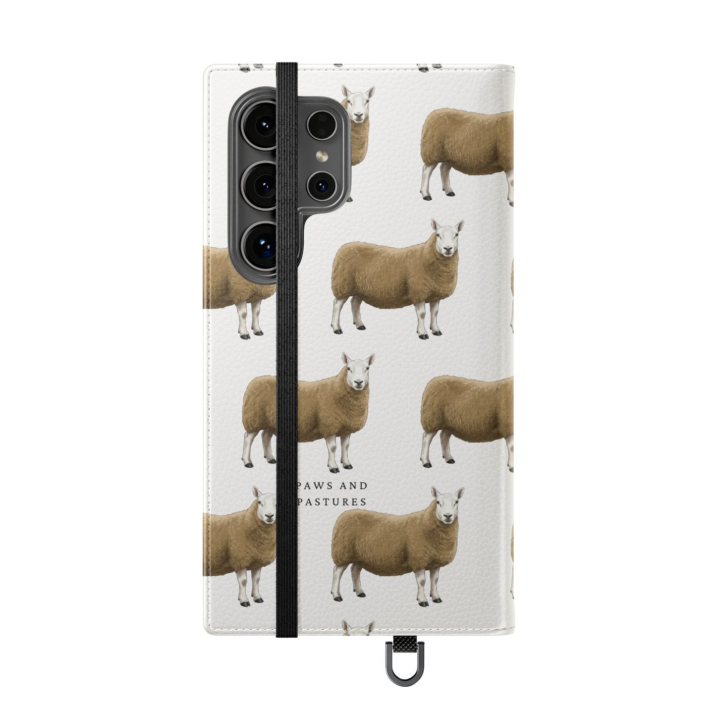 Cheviot Sheep Pattern Flip Phone Case – Cute Pastoral Wallet Cover with Card Slots