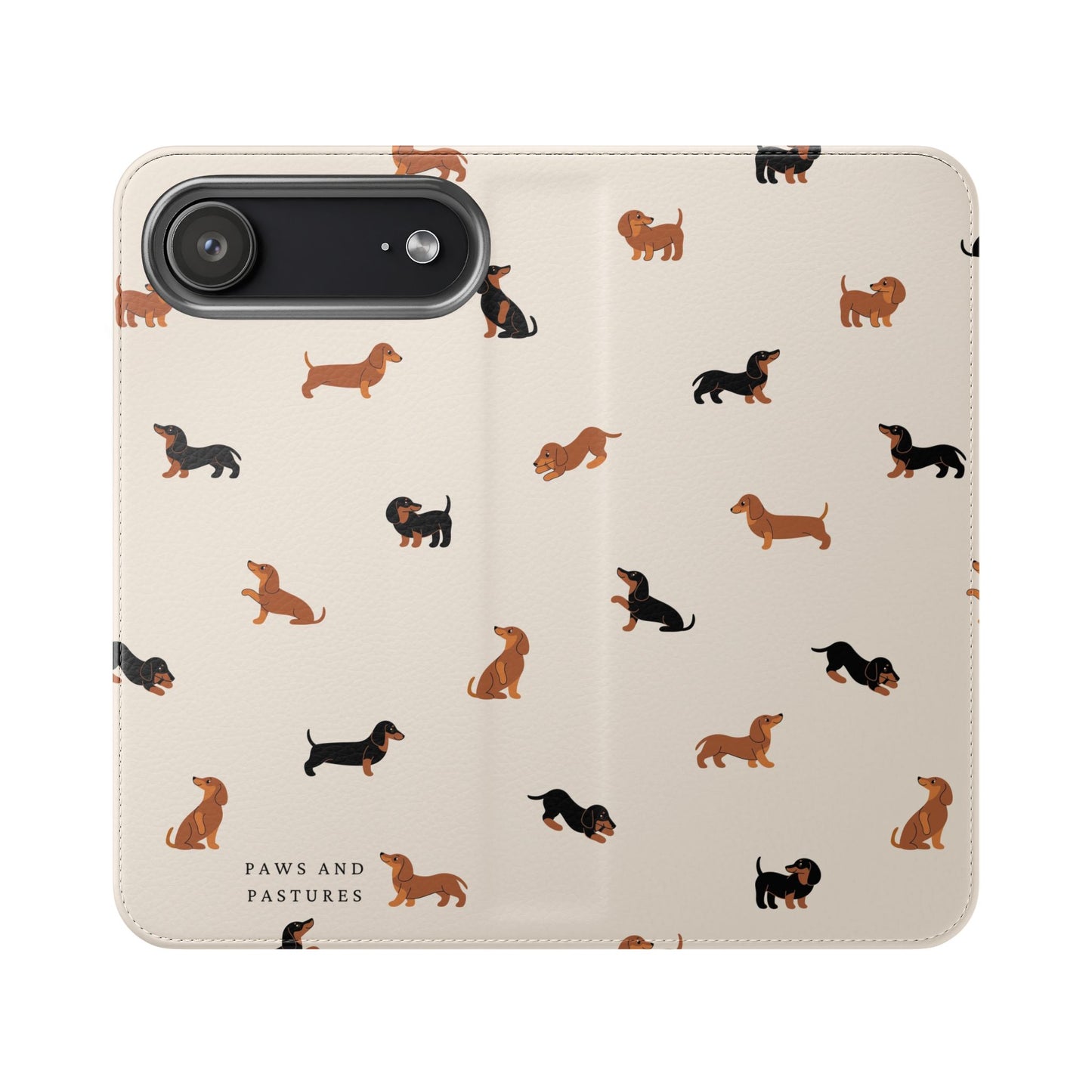 Dachshund Pattern Flip Phone Case — Wallet Folio with Card Slots