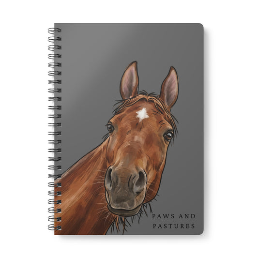 Grey Horse Portrait Spiral Notebook — "Paws and Pastures" A5 Wirobound Journal