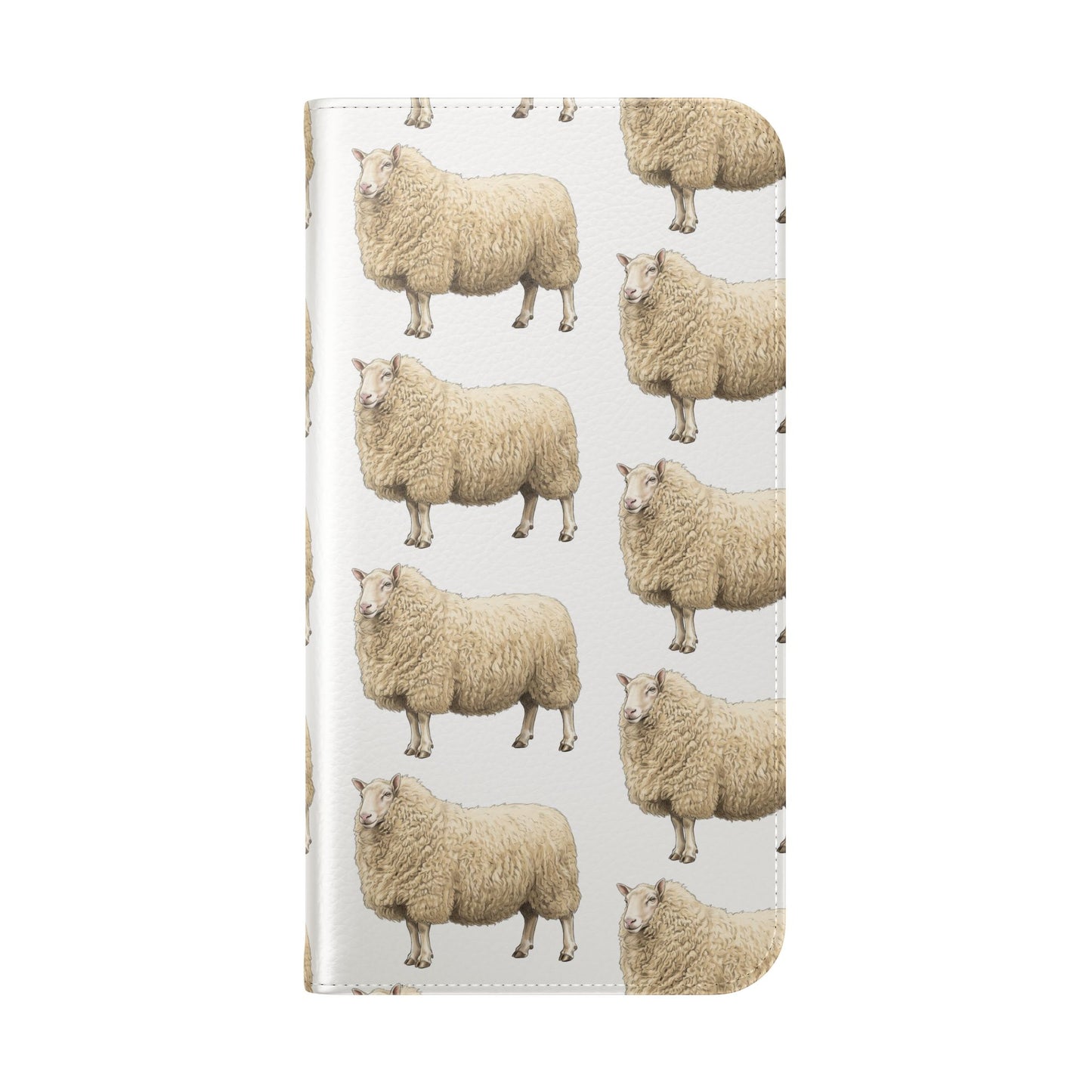 Cheviot Sheep Pattern Flip Phone Case – Cute Pastoral Wallet Cover with Card Slots