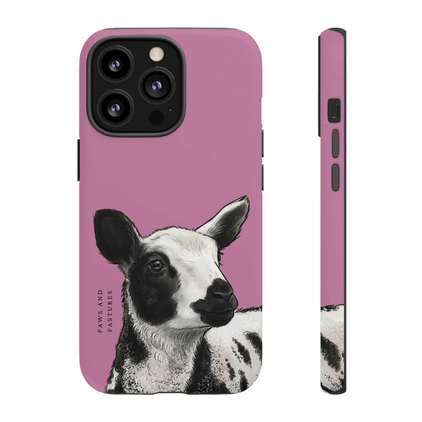 Pink Dutch Spotted Sheep Portrait Phone Case - Black & White Lamb Illustration Protective Cover