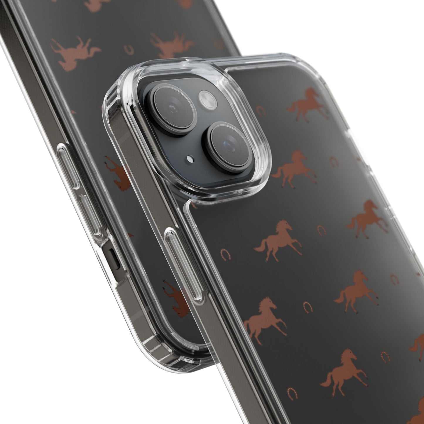 Horse Pattern Clear Phone Case — Equestrian Horses & Horseshoes Design