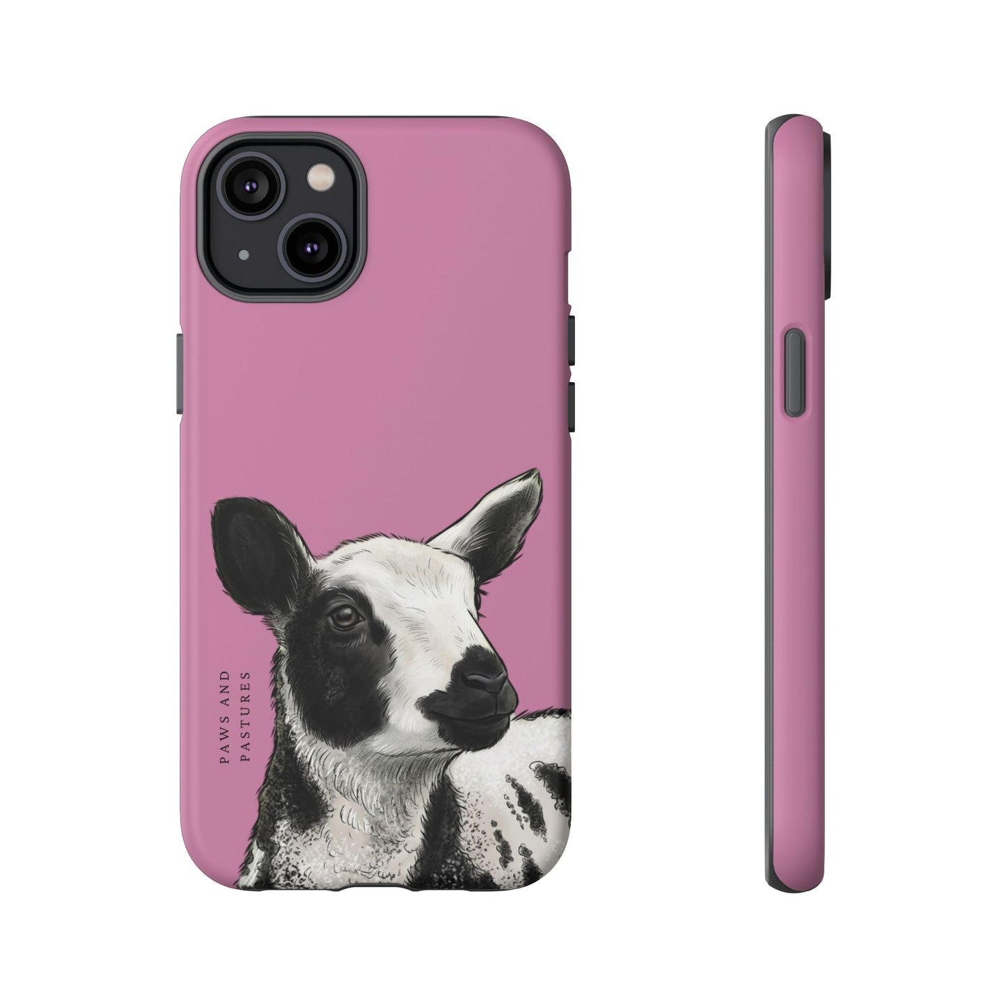 Pink Dutch Spotted Sheep Portrait Phone Case - Black & White Lamb Illustration Protective Cover