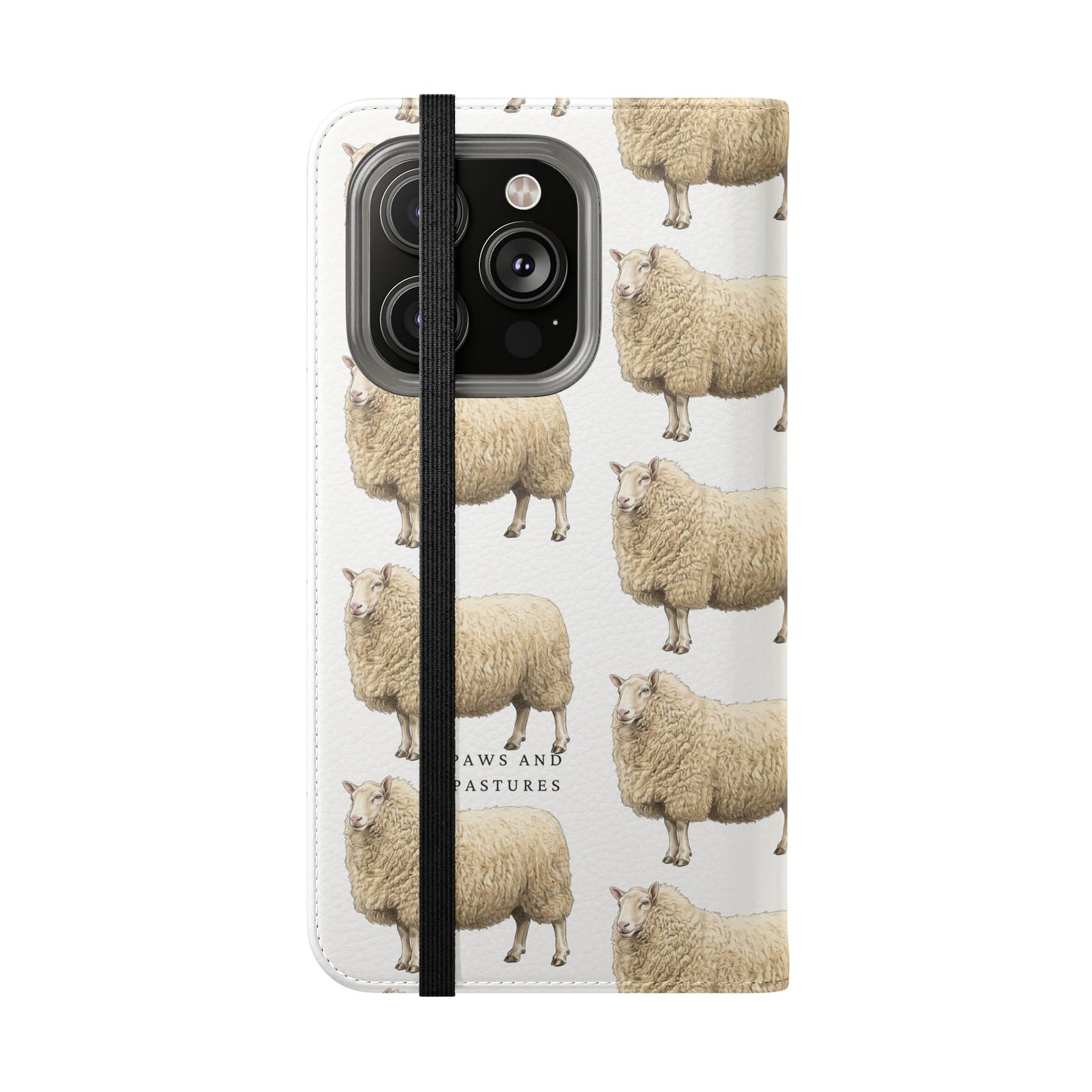 Cheviot Sheep Pattern Flip Phone Case – Cute Pastoral Wallet Cover with Card Slots