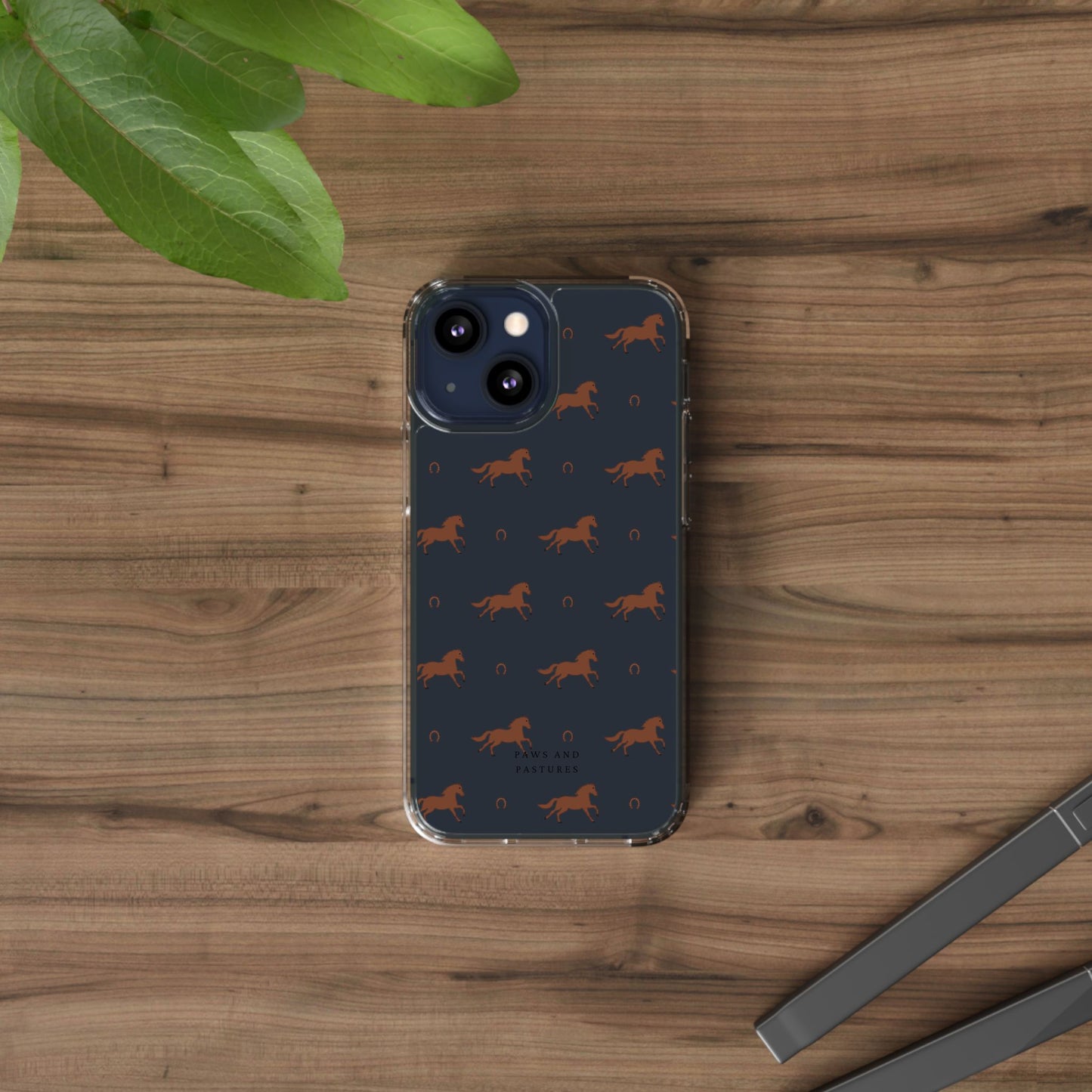 Horse Pattern Clear Phone Case — Equestrian Horses & Horseshoes Design