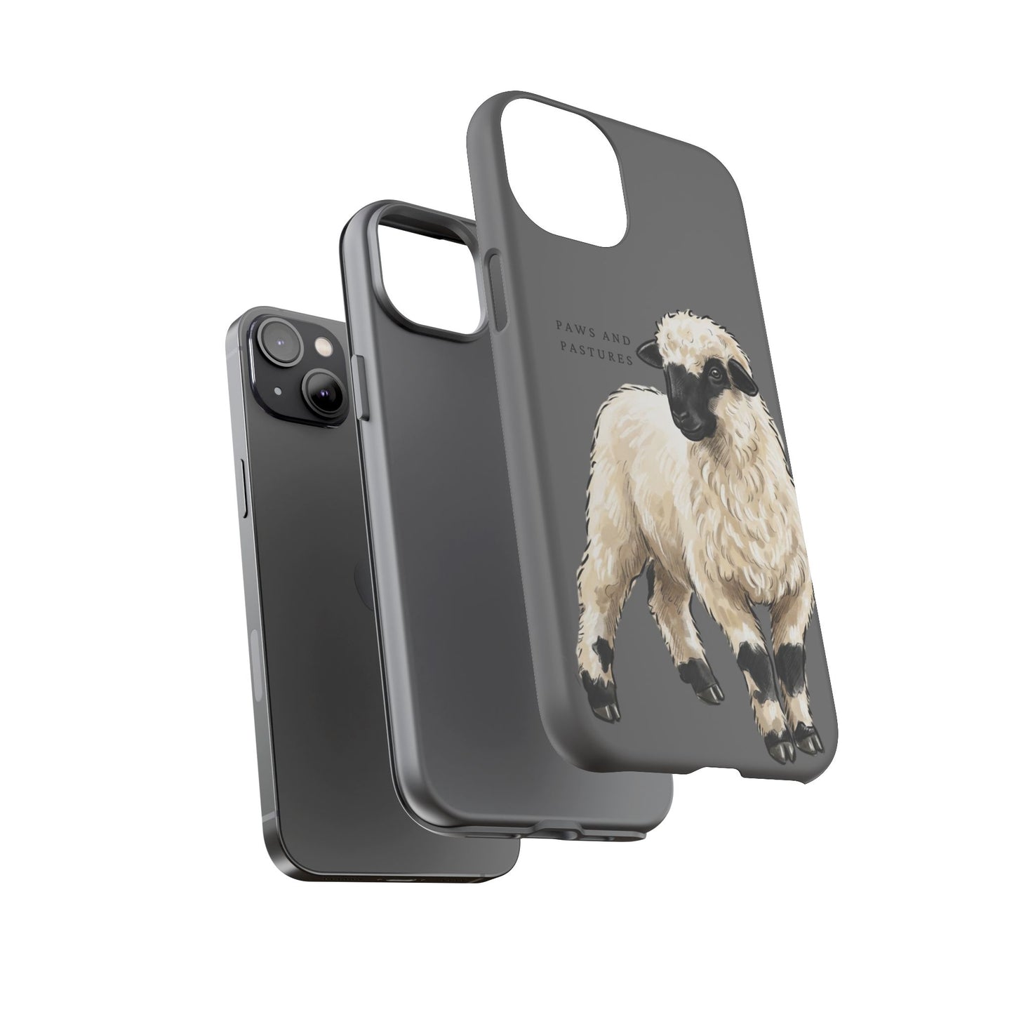 Grey Valais Blacknose Sheep Phone Case – 'Paws and Pastures' Cute Lamb Protective iPhone Cover