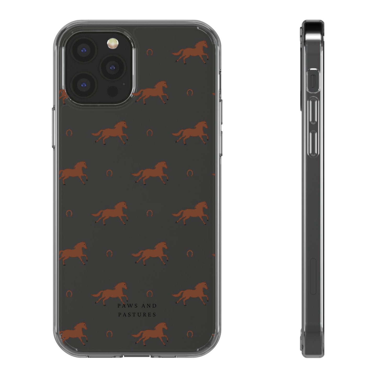 Horse Pattern Clear Phone Case — Equestrian Horses & Horseshoes Design