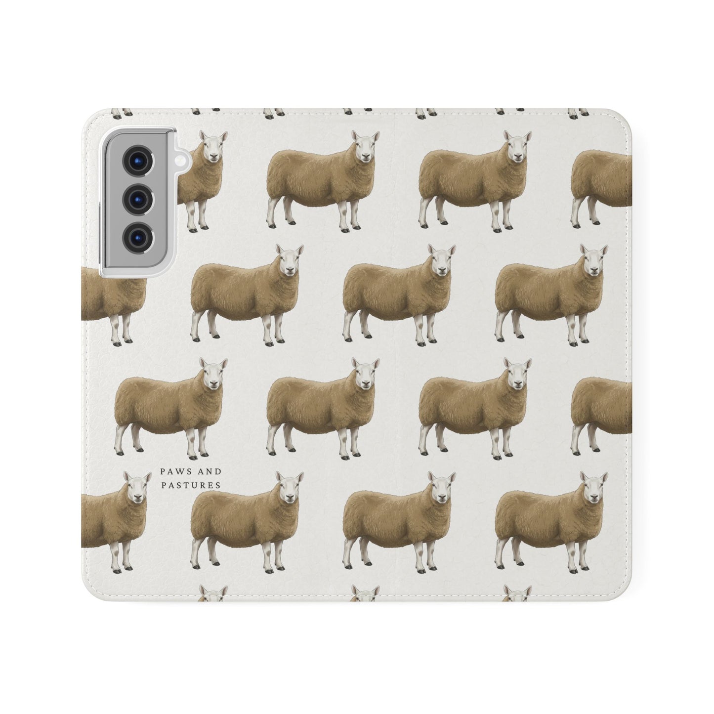 Cheviot Sheep Pattern Flip Phone Case – Cute Pastoral Wallet Cover with Card Slots