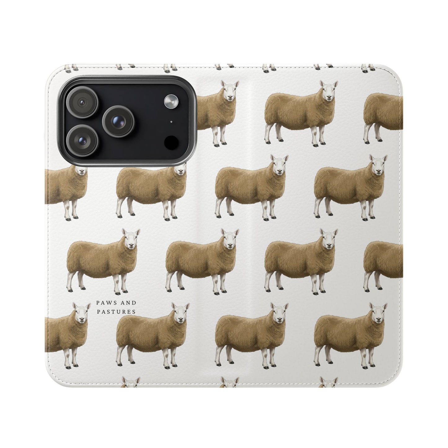 Cheviot Sheep Pattern Flip Phone Case – Cute Pastoral Wallet Cover with Card Slots