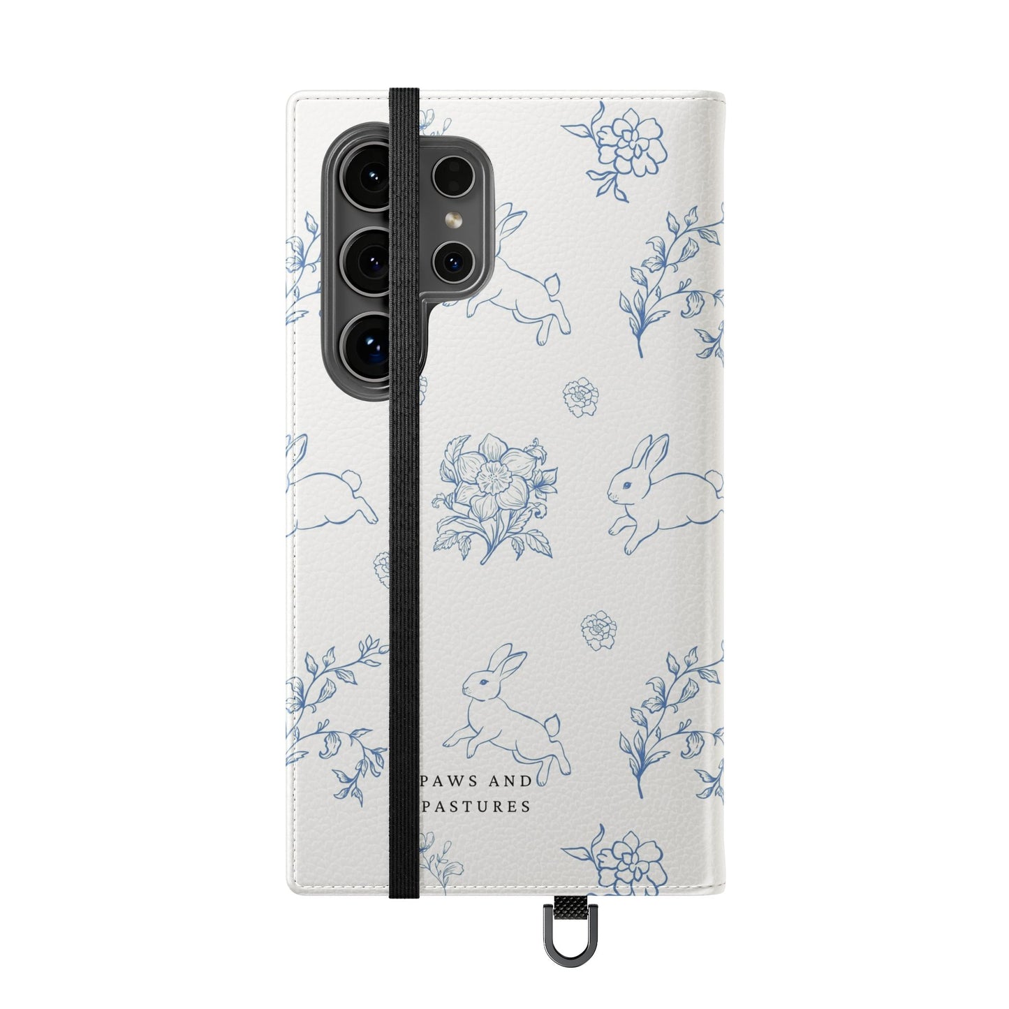 Bunny Pattern Flip Phone Case – Floral Blue Rabbit Wallet Cover