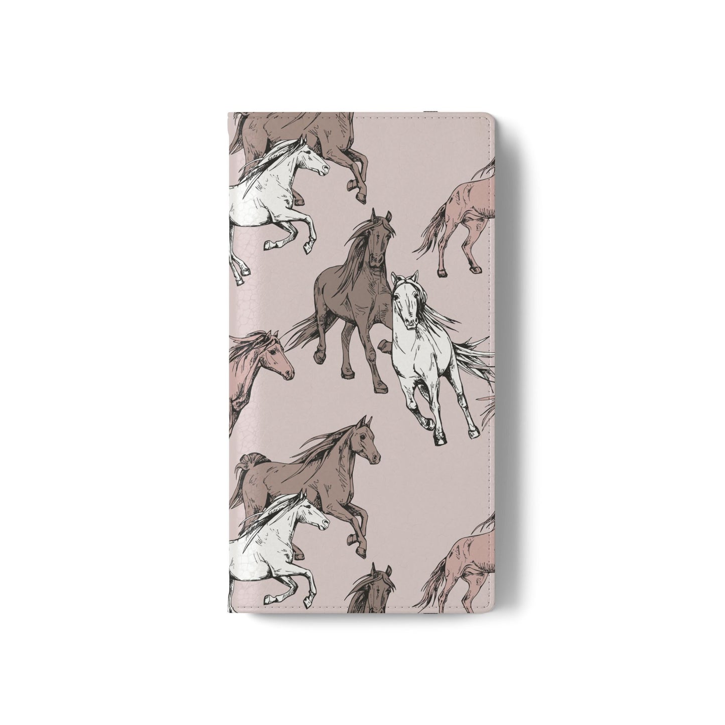 Horse Pattern Flip Phone Case — Pink Running Horses Wallet Cover