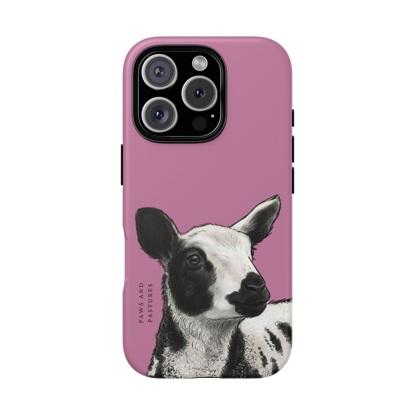 Pink Dutch Spotted Sheep Portrait Phone Case - Black & White Lamb Illustration Protective Cover
