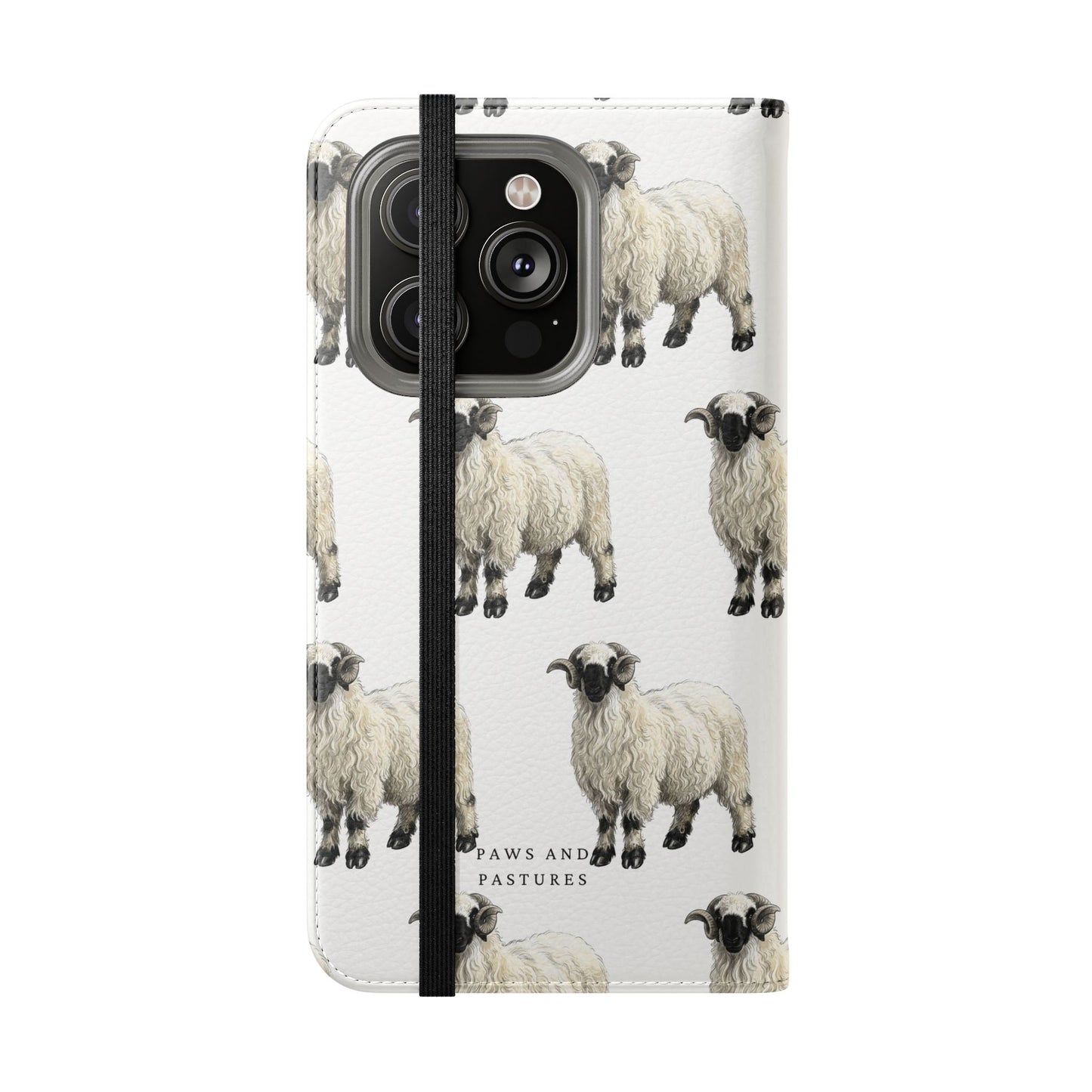 Valais Blacknose Sheep Pattern Flip Phone Case – Cute Farm Animal Wallet Cover
