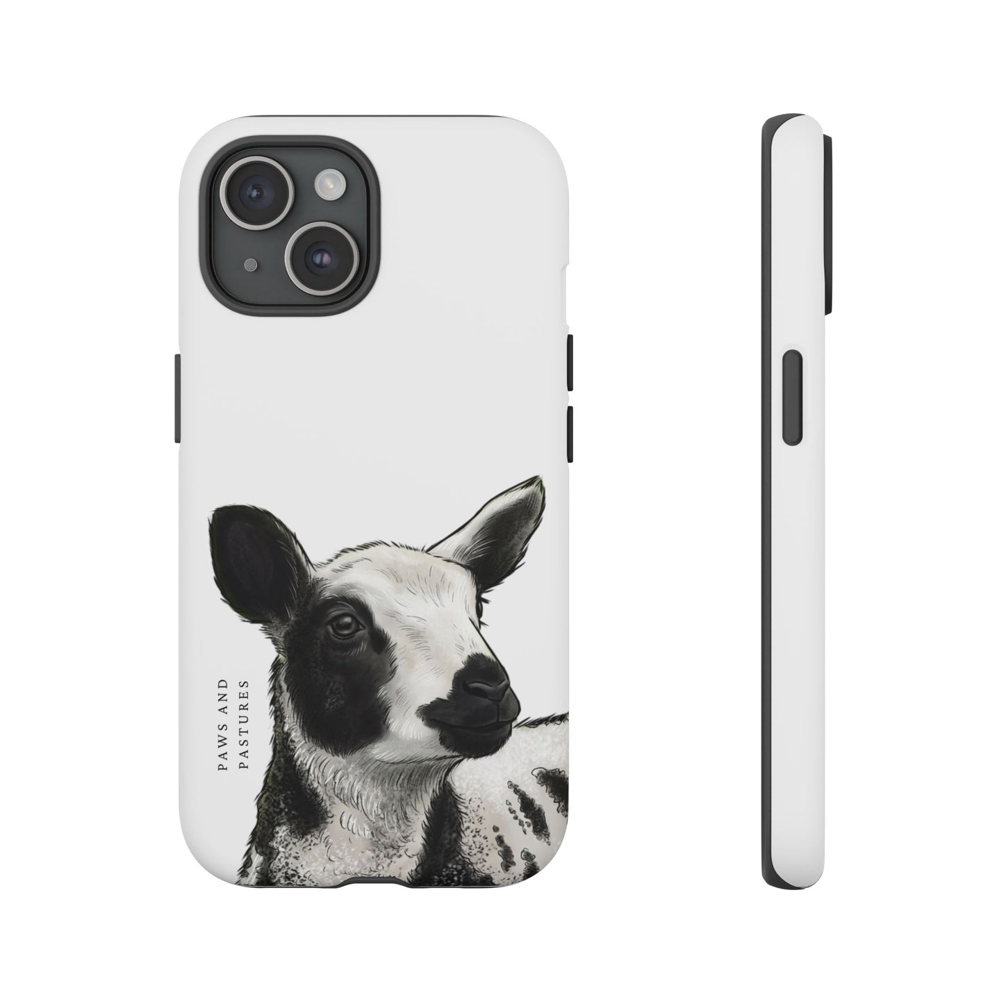 Dutch Spotted Sheep Portrait Phone Case - Black & White Lamb Illustration Protective Cover