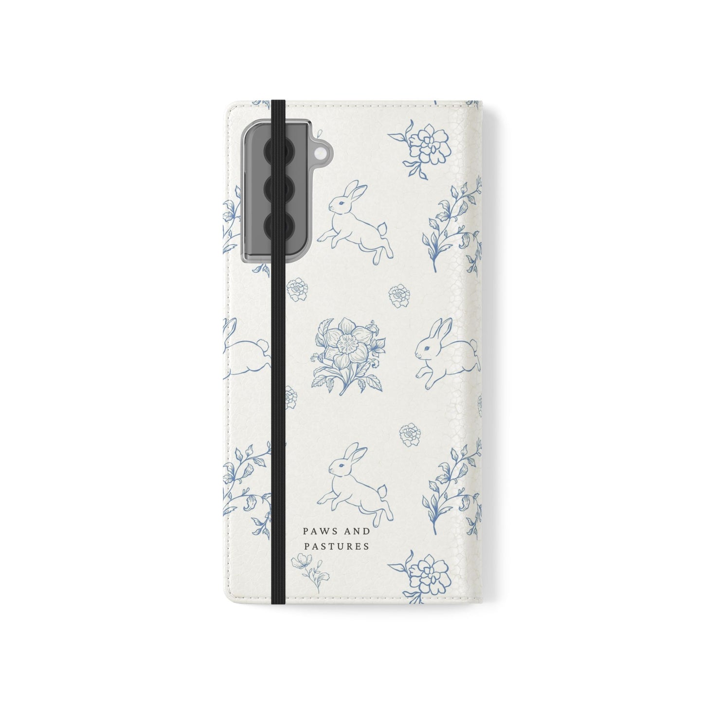 Bunny Pattern Flip Phone Case – Floral Blue Rabbit Wallet Cover