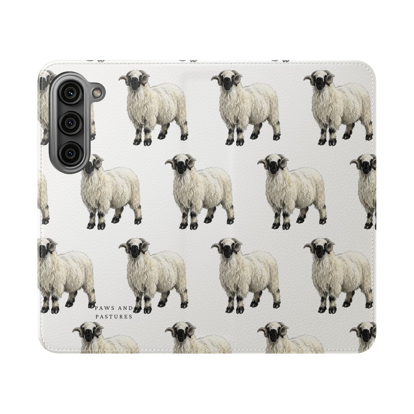 Valais Blacknose Sheep Pattern Flip Phone Case – Cute Farm Animal Wallet Cover