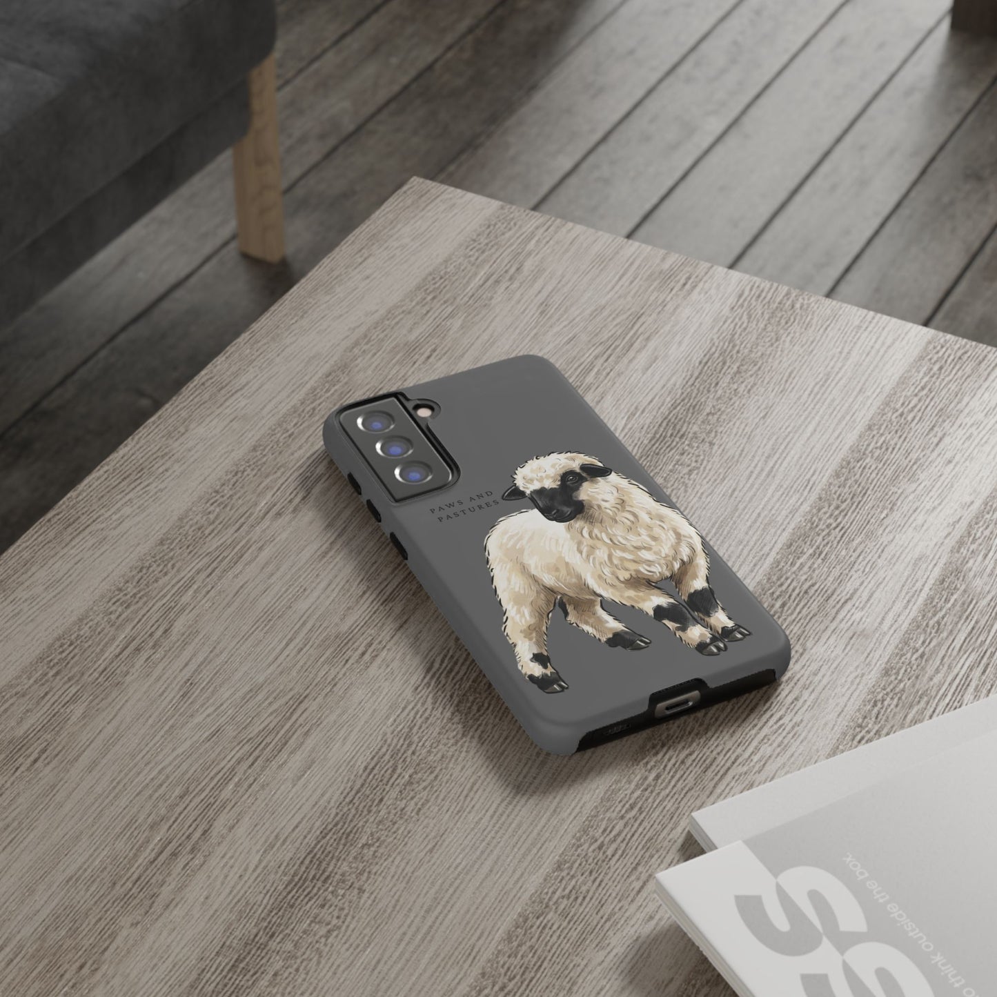 Grey Valais Blacknose Sheep Phone Case – 'Paws and Pastures' Cute Lamb Protective iPhone Cover