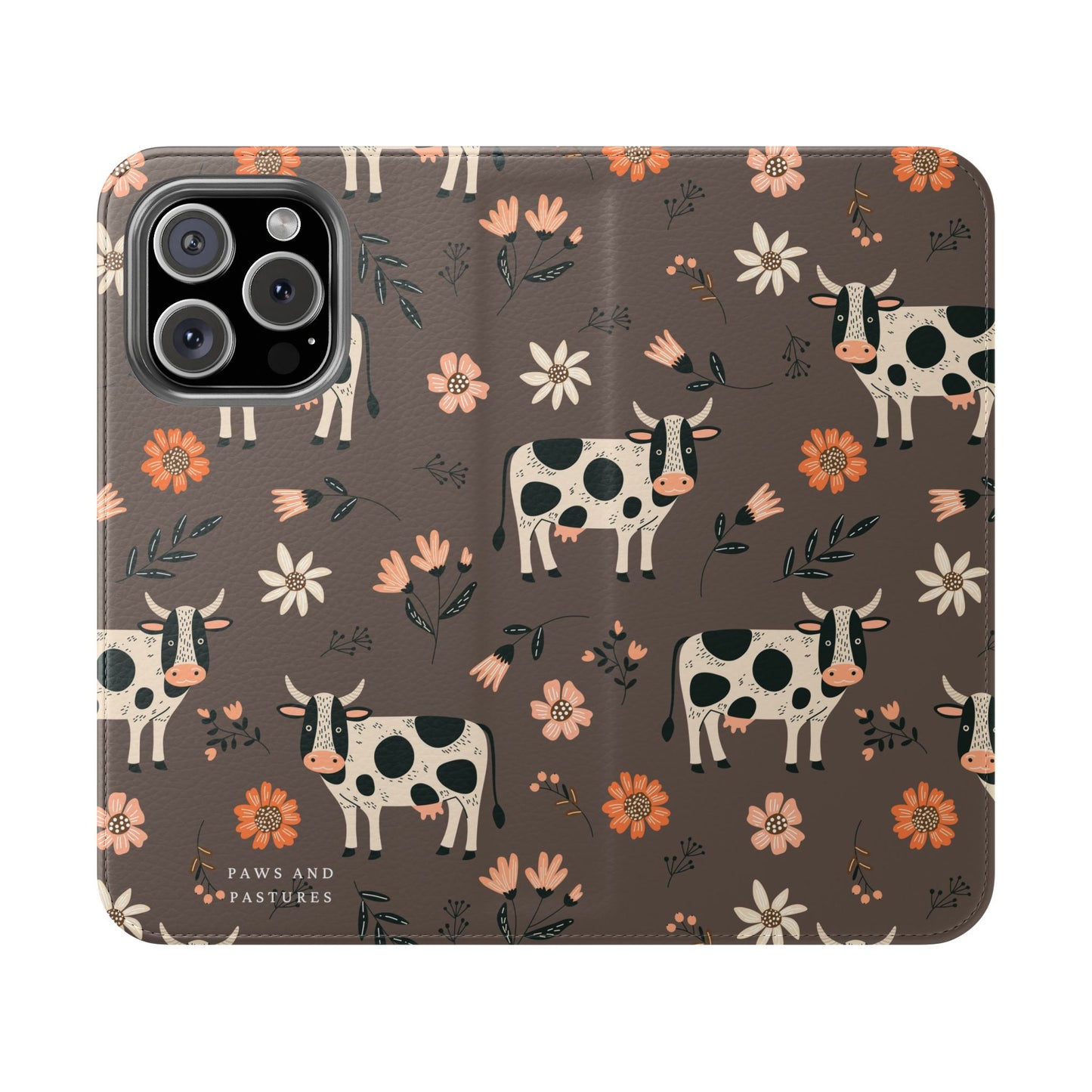 Cow Floral Flip Phone Case – Folklore Farm Pattern Wallet Case