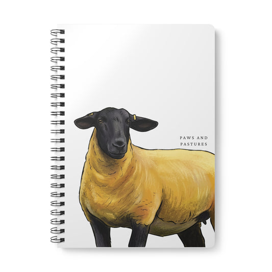 Suffolk Sheep A5 Wirobound Notebook – Lined Journal with 'Paws and Pastures' Design
